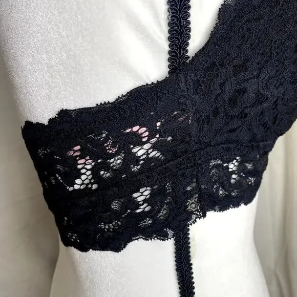 DOBREVA Padded Floral Halter Lace Wireless Bralette Black Large Intimates Bra - Picture 8 of 11